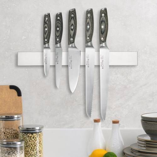 Elite Ice X50 Knife Set 5 Piece and Magnetic Stainless Steel Knife Rack