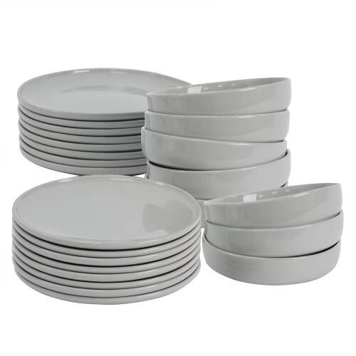 Stockholm Grey Stoneware Dinner Set With Pasta Bowls