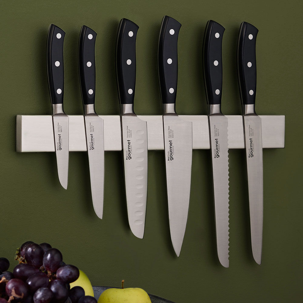 Gourmet Classic Knife Set 6 Piece and Magnetic Stainless Steel Knife Rack