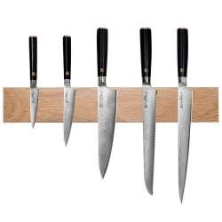 Damascus 67 Knife Set - 5 Piece and Magnetic Oak Knife Rack