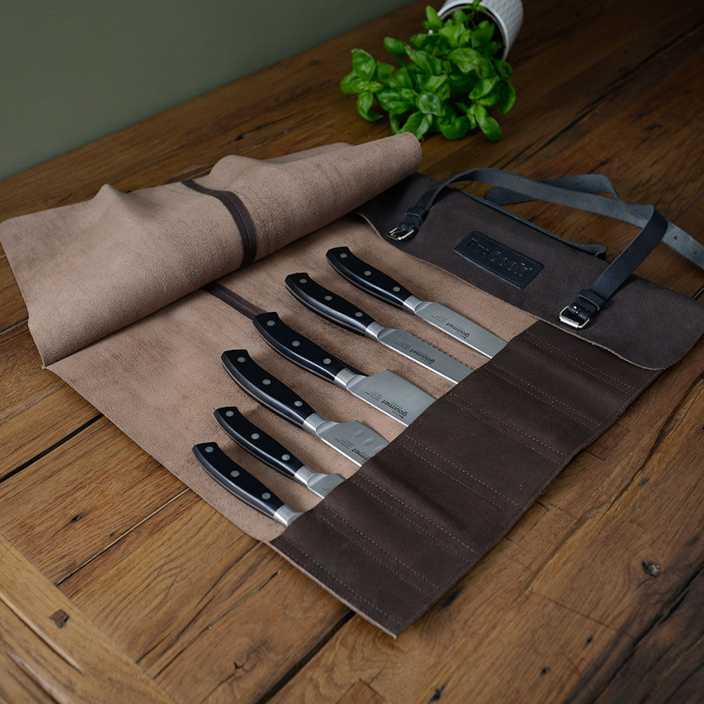 Gourmet Classic Knife Set 6 Piece and Leather Knife Case
