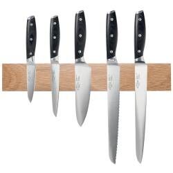 Elite AUS8 Knife Set - 5 Piece and Magnetic Oak Knife Rack