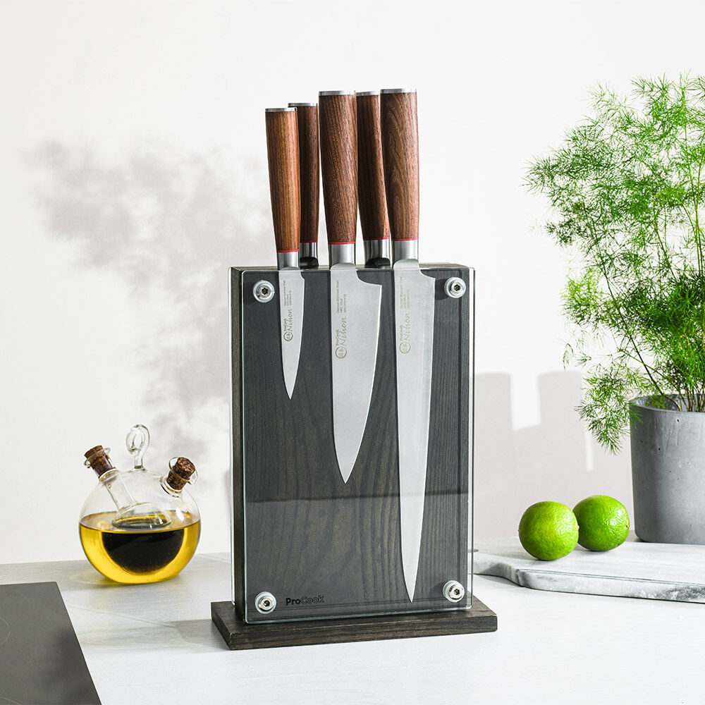Nihon X50 Knife Set 5 Piece and Magnetic Glass Block
