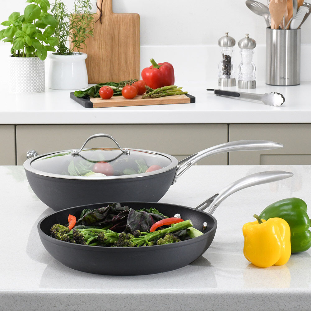 Professional Anodised Wok and Frying Pan Set 2 Piece