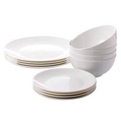 Malvern Bone China Dinner Set with Cereal Bowls - 12 Piece - 4 Settings