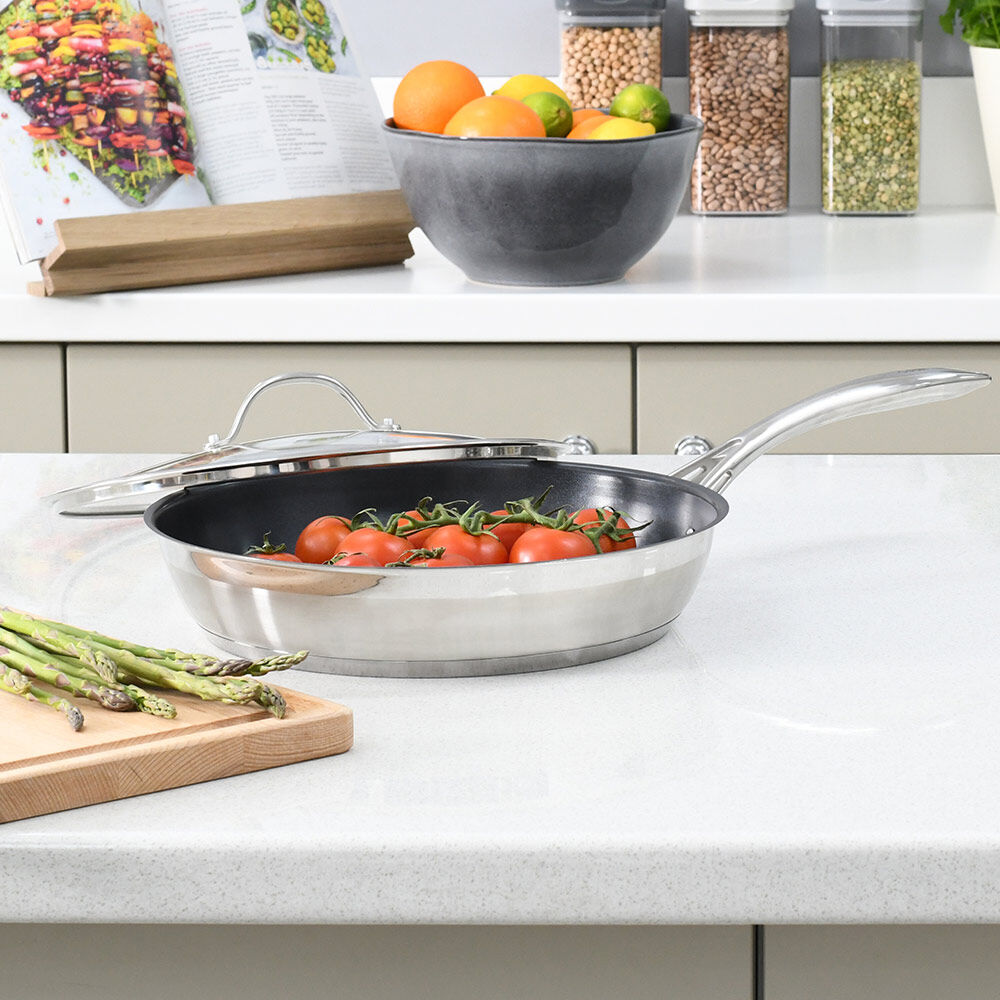 Professional Stainless Steel Frying Pan with Lid 28cm