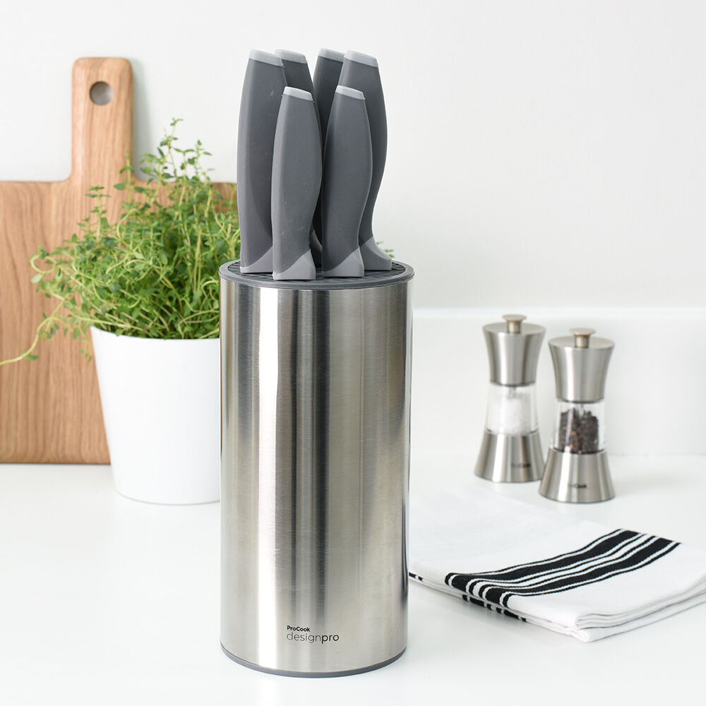 Designpro Titanium Knife Set with Steel Block 6 Piece Grey