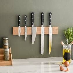 Secondary image for image of Professional X50 Chef Knife Set 5 Piece and Magnetic Oak Knife Rack