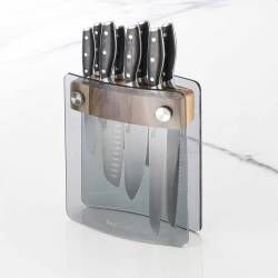 Professional X50 Micarta Knife Set - 8 Piece and Glass Block