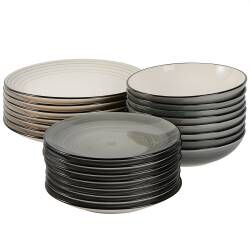 Coastal Grey Stoneware Dinner Set with Pasta Bowls - Two x 12 Piece - 8 Settings