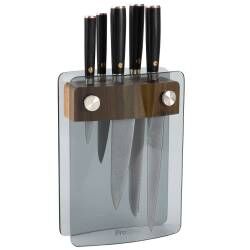 Main image for image of Damascus 67 Knife Set 5 Piece and Glass Block