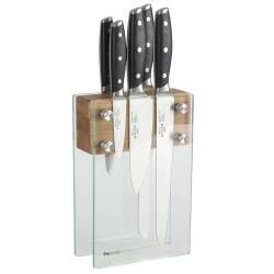 Elite AUS8 Knife Set - 5 Piece and Magnetic Glass Block
