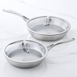 Professional Stainless Steel Frying Pan with Lid Set - Uncoated 24cm and 28cm