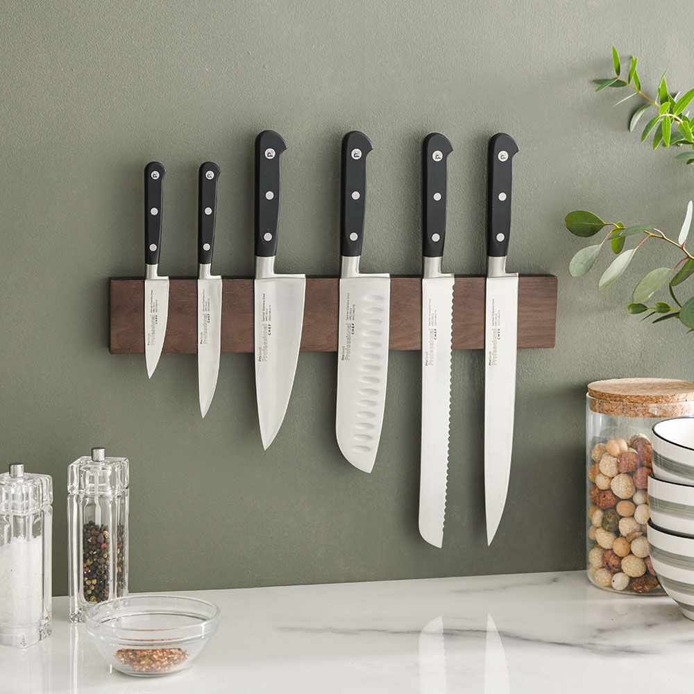 Professional X50 Chef Knife Set 6 Piece and Magnetic Ash Knife Rack