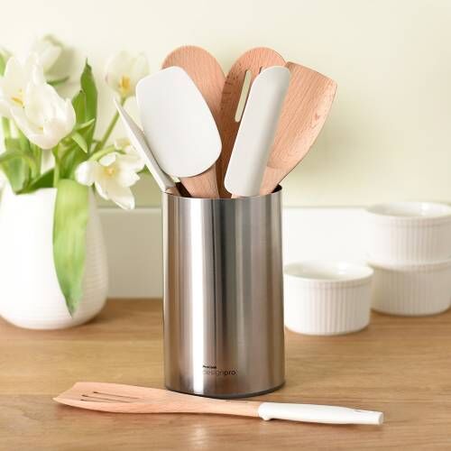Designpro Silicone Utensil Set with Steel Holder 7 Piece Ivory