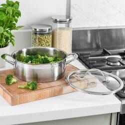 Secondary image for image of Professional Stainless Steel Shallow Casserole Dish & Lid 20cm / 2.2L