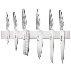 Gourmet Kiru Knife Set - 6 Piece and Magnetic Stainless Steel Knife Rack