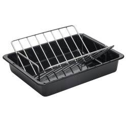 Secondary image for image of Enamel Roasting Tin with Small V-Shape Rack 36cm x 27cm