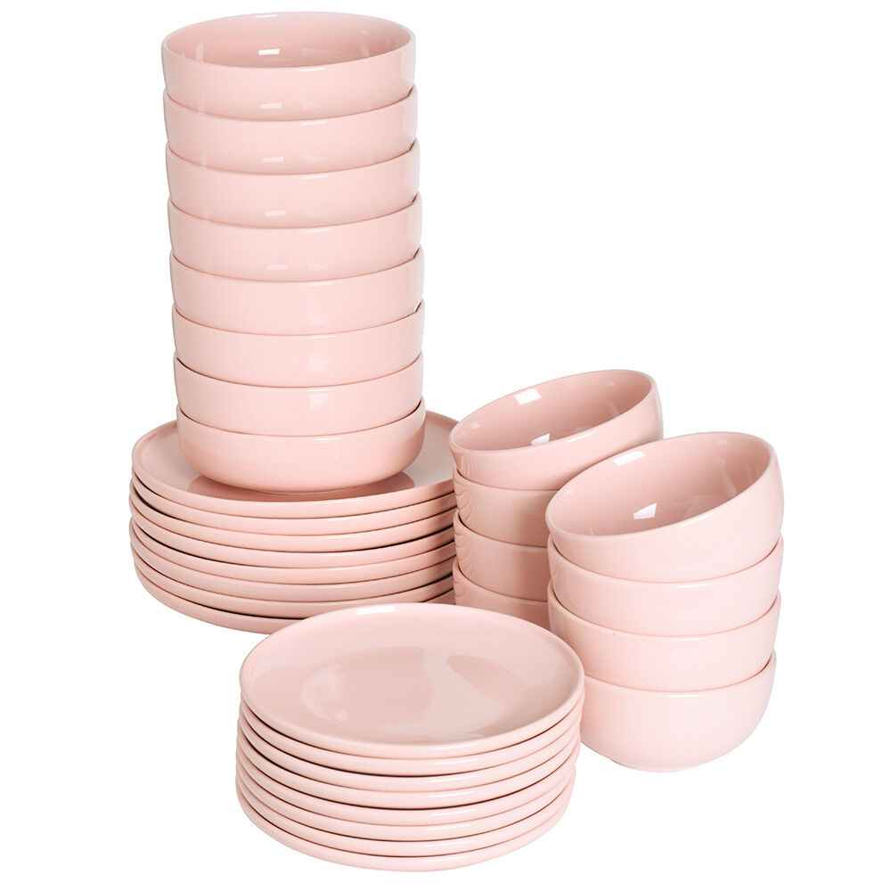 Stockholm Pink Stoneware Dinner Set Two x 16 Piece - 8 Settings