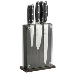 Elite AUS8 Knife Set - 5 Piece and Magnetic Glass Block