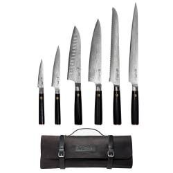 Damascus 67 Knife Set - 6 Piece and Leather Knife Case