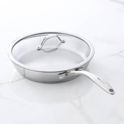 Professional Stainless Steel Frying Pan with Lid - Uncoated 28cm