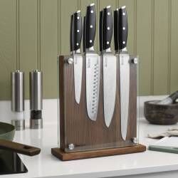 Secondary image for image of Elite AUS10 Knife Set 8 Piece and Magnetic Glass Block