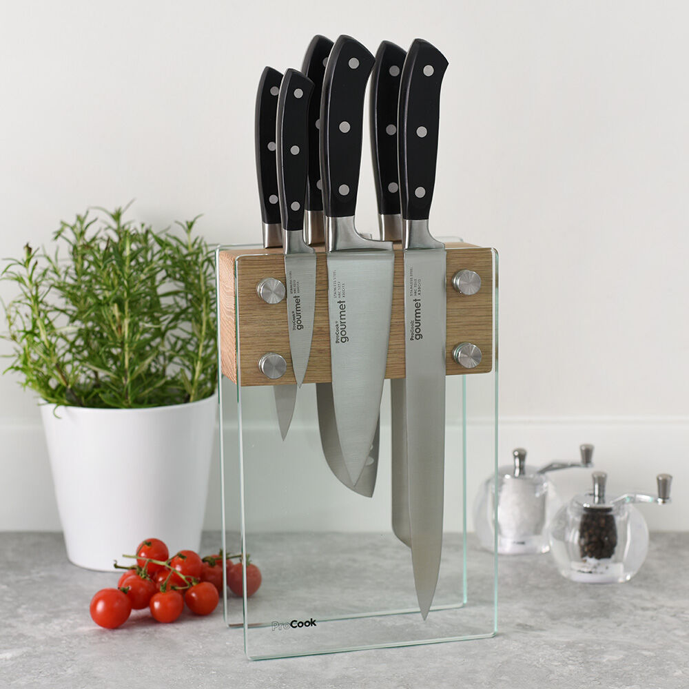 Gourmet X30 Knife Set 6 Piece and Magnetic Glass Block