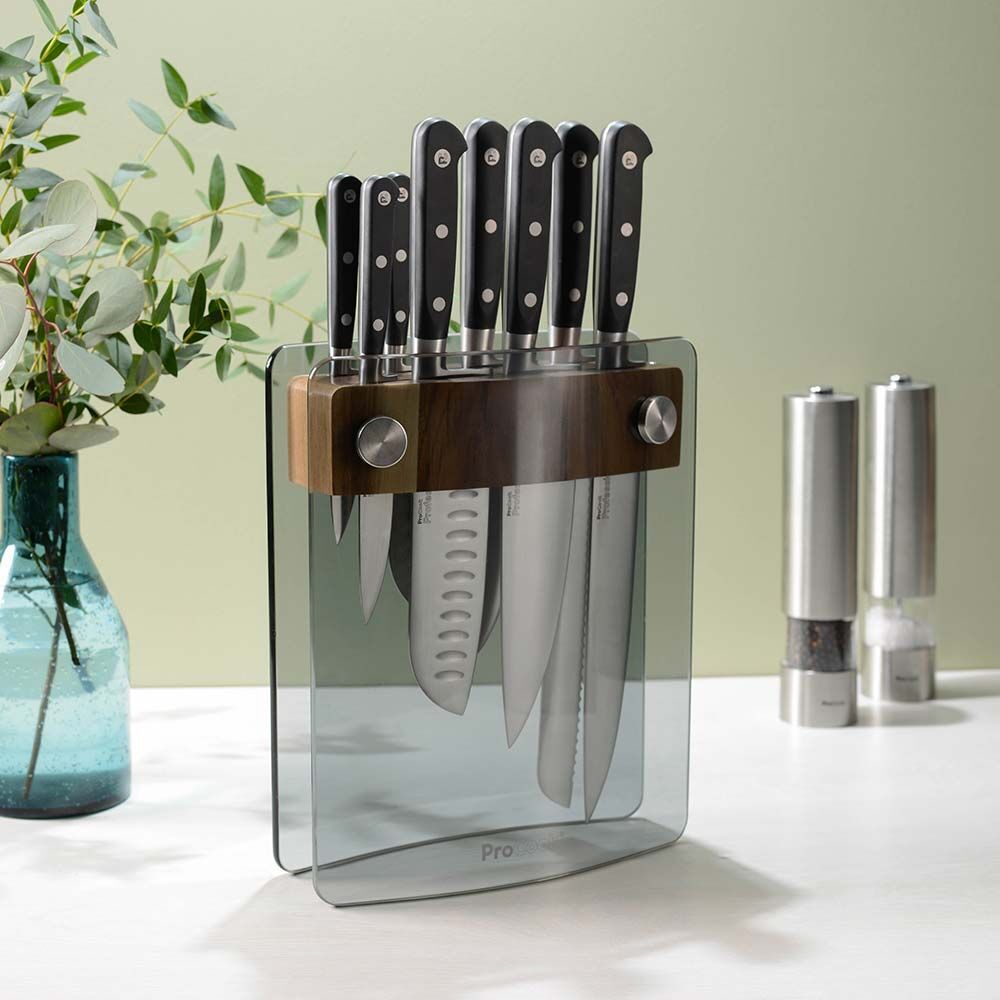 Professional X50 Chef Knife Set 8 Piece and Glass Block