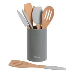 Designpro Silicone Utensil Set with Charcoal Holder - 7 Piece Grey