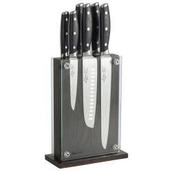 Elite AUS8 Knife Set - 6 Piece and Magnetic Glass Block