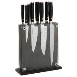 Damascus 67 Knife Set - 8 Piece and Magnetic Glass Block