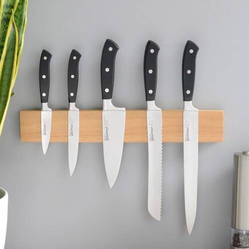Gourmet Classic Knife Set - 6 Piece and Magnetic Oak Knife Rack - S2970