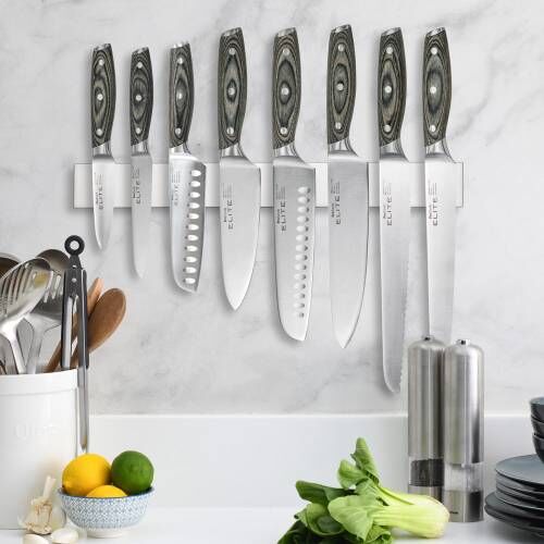 Elite Ice X50 Knife Set 8 Piece and Magnetic Stainless Steel Knife Rack