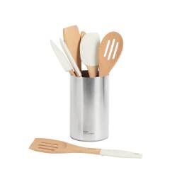 Designpro Silicone Utensil Set with Steel Holder - 7 Piece Ivory