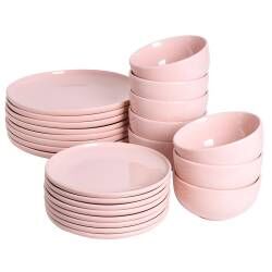 Stockholm Pink Stoneware Dinner Set With Cereal Bowls - Two x 12 Piece - 8 Settings