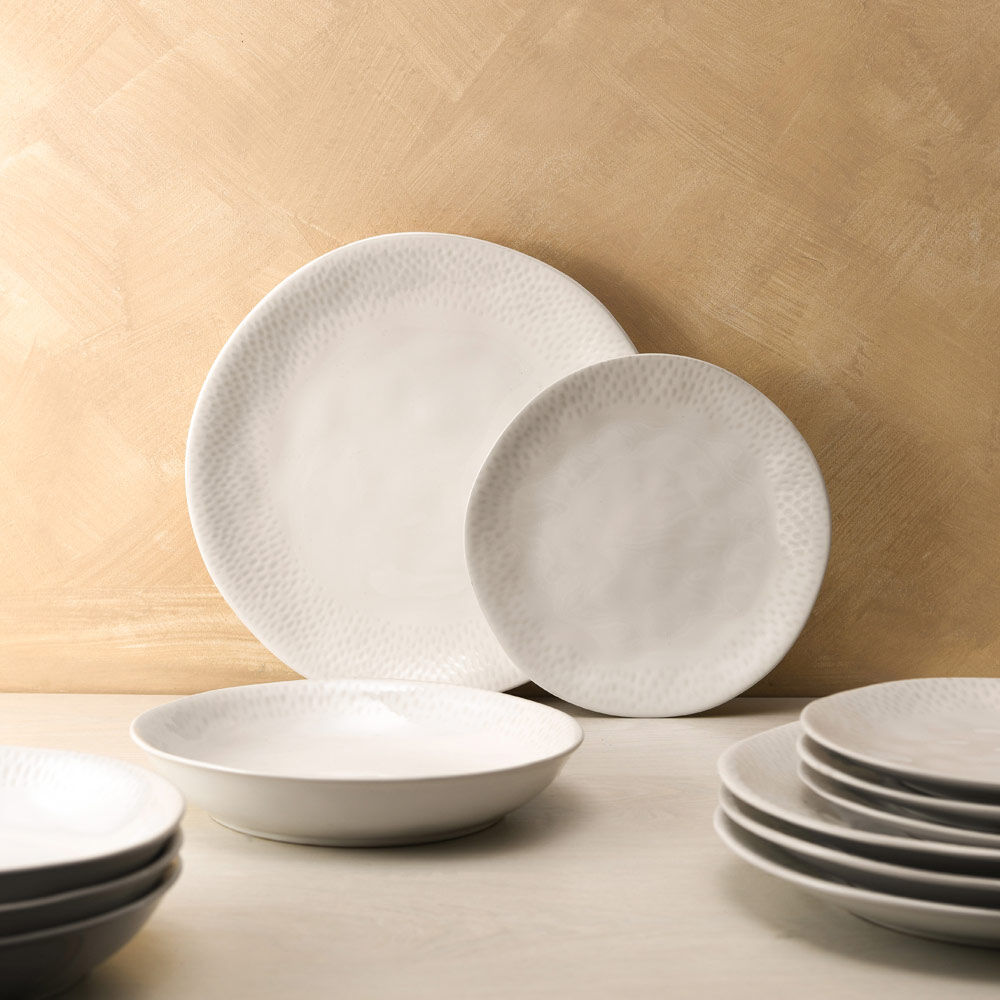 Malmo White Teardrop Dinner Set with Pasta Bowls 12 Piece 4 Settings