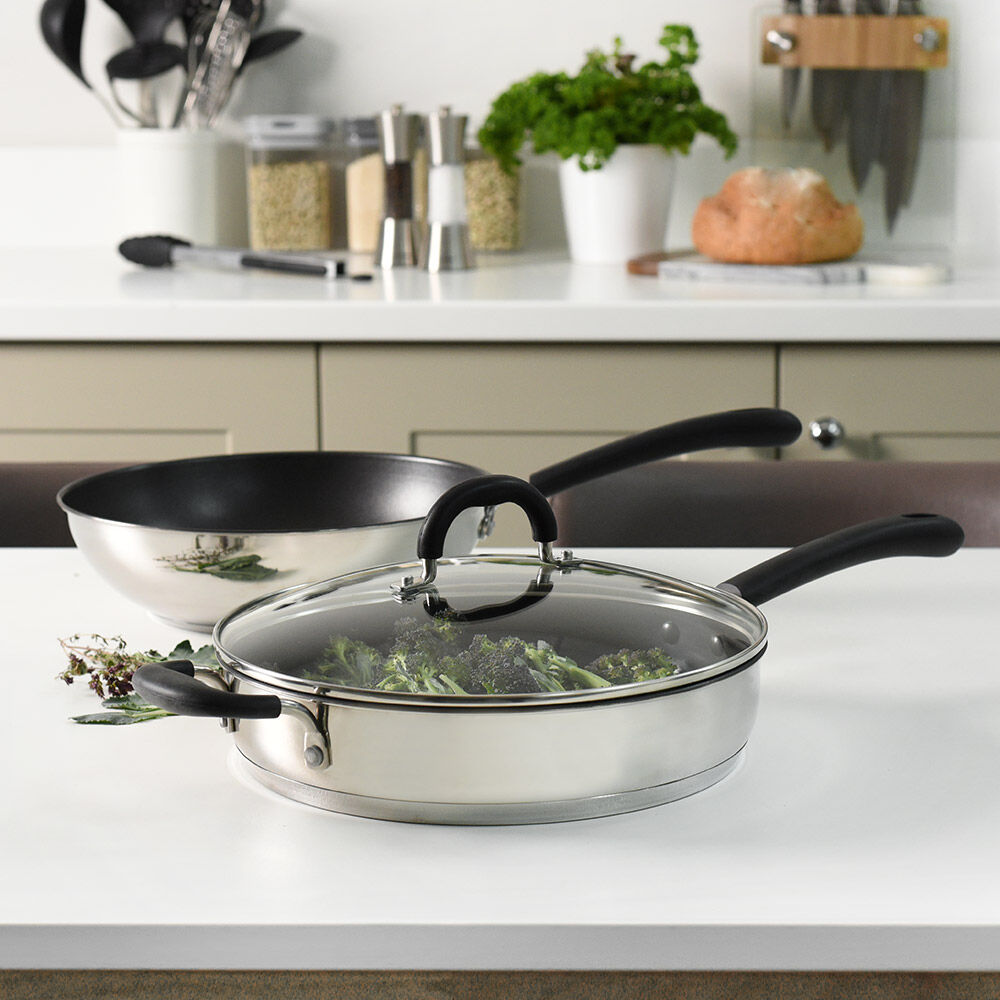 Gourmet Stainless Steel Wok and Saute Pan Set 2 Piece