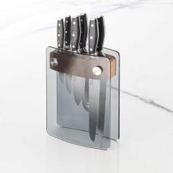 Professional X50 Micarta Knife Set - 6 Piece and Glass Block