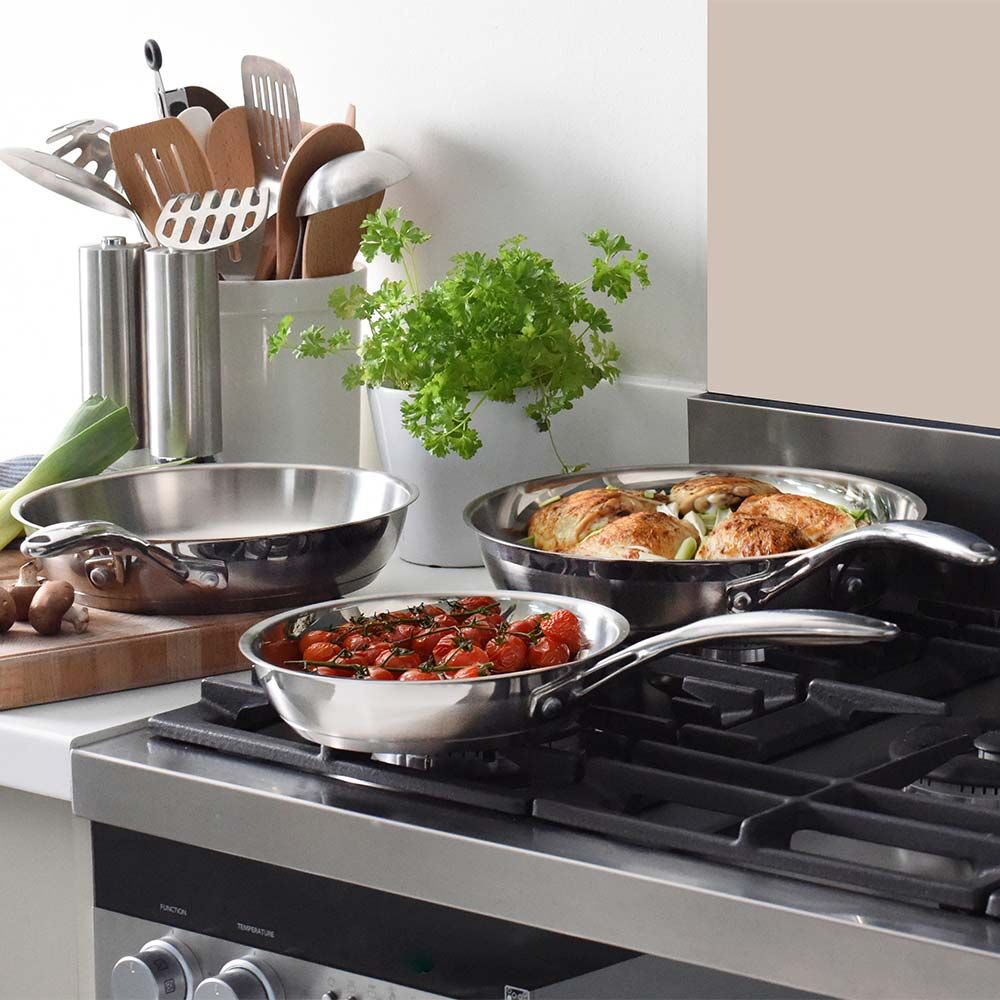 Professional Stainless Steel Frying Pan Set Uncoated 3 Piece