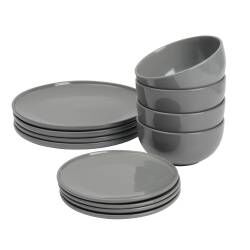 Stockholm Slate Stoneware Dinner Set With Cereal Bowls - 12 Piece - 4 Settings