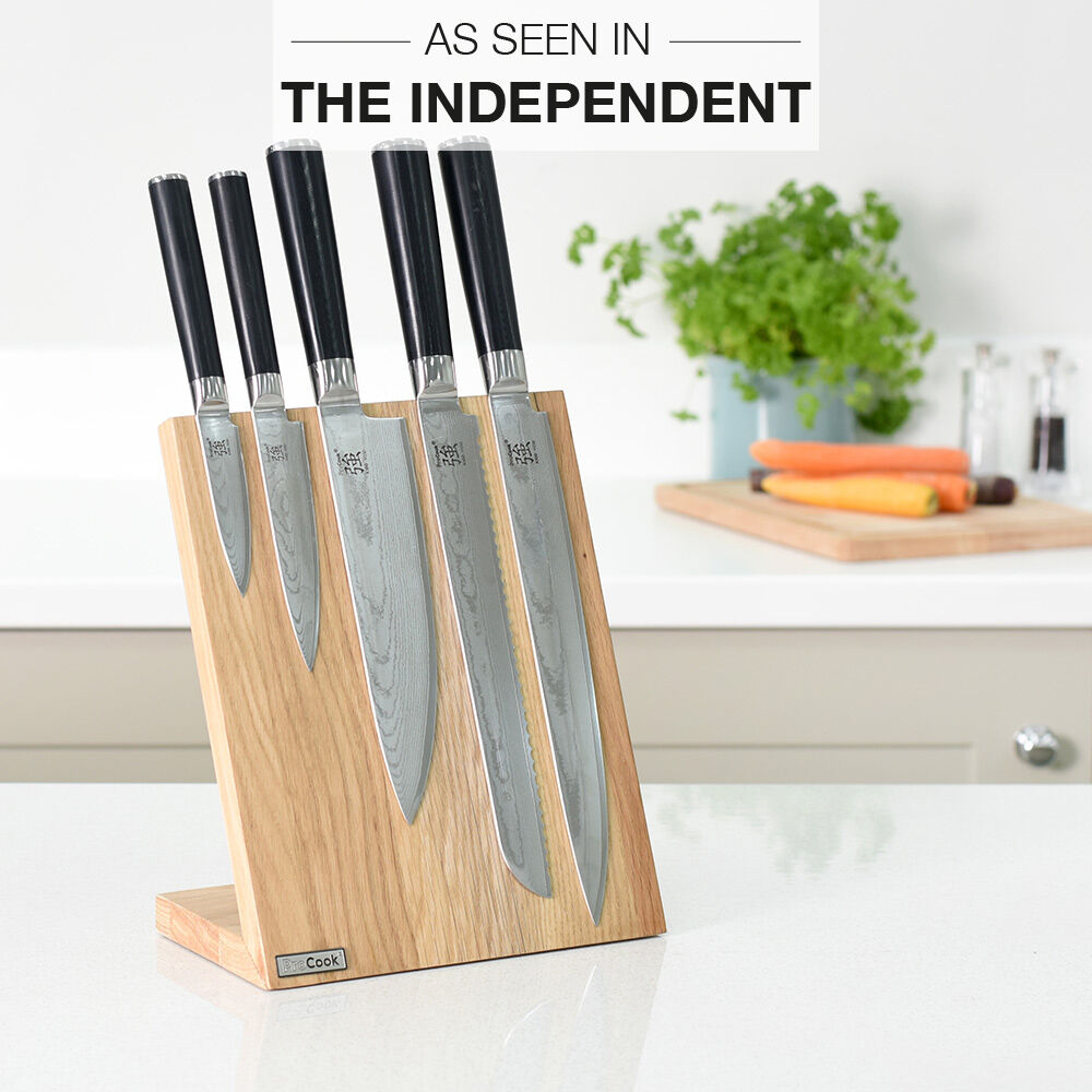 Damascus X100 Knife Set 5 Piece and Magnetic Block