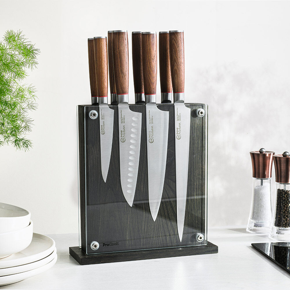 Nihon X50 Knife Set 8 Piece and Magnetic Glass Block