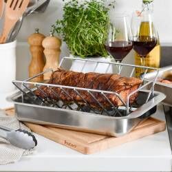 Main image for image of Stainless Steel Roasting Tin with Small V-Shape Rack 24cm x 36cm