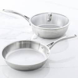 Professional Stainless Steel Sauteuse and Frying Pan Set - Uncoated 2 Piece