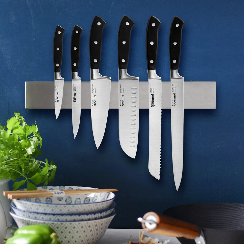 Gourmet X30 Knife Set 6 Piece and Magnetic Stainless Steel Knife Rack
