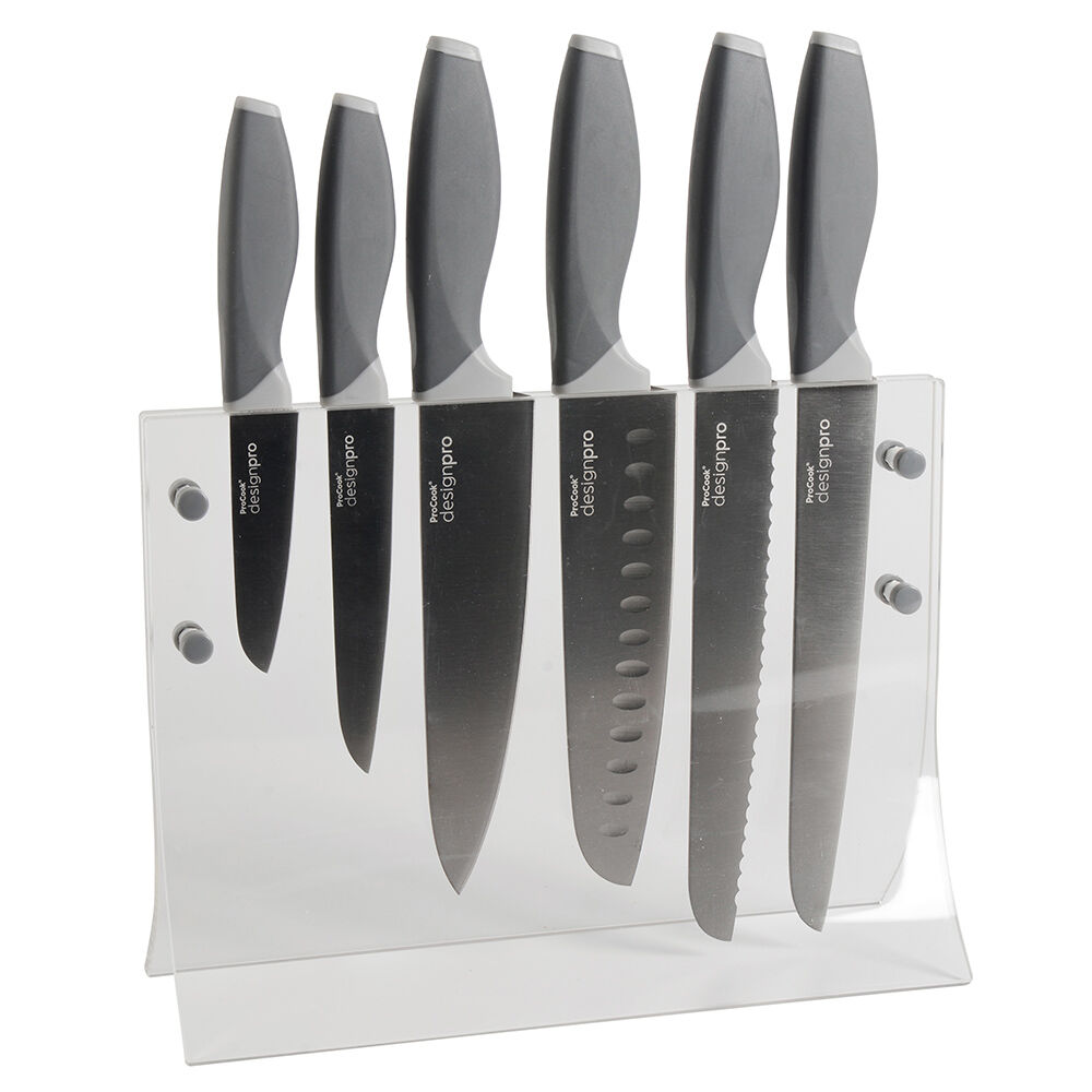 Designpro Titanium Knife Set with Clear Flared Acrylic Block 6 Piece