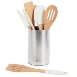 Designpro Silicone Utensil Set with Steel Holder - 7 Piece Ivory