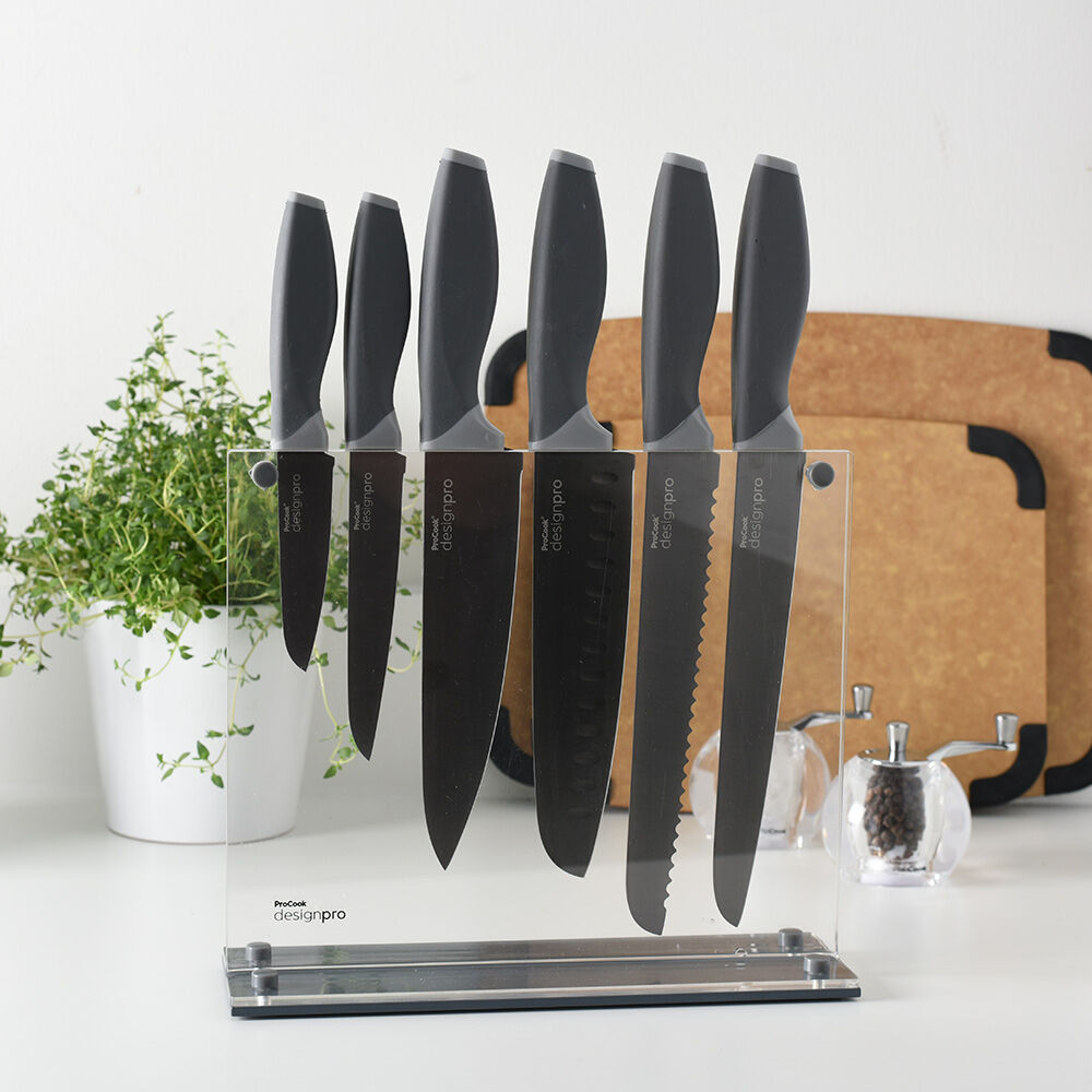 Designpro Titanium Knife Set with Acrylic Block 6 Piece Grey