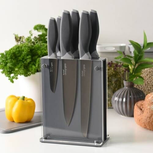 Designpro Titanium Knife Set with Grey Acrylic Block - 6 Piece Grey - S2501